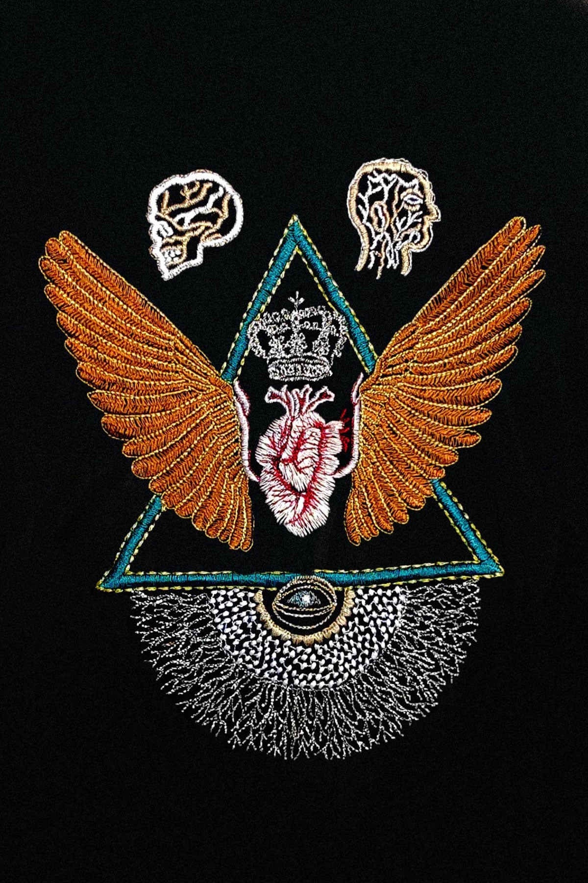 Eye of Providence Embroidered Artwork Half Sleeve Black T-shirt For Women