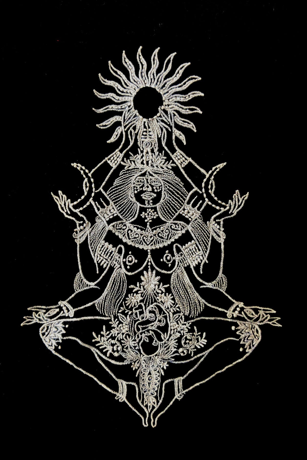 Goddess Kali Embroidered Artwork Half Sleeve T-shirt For Men