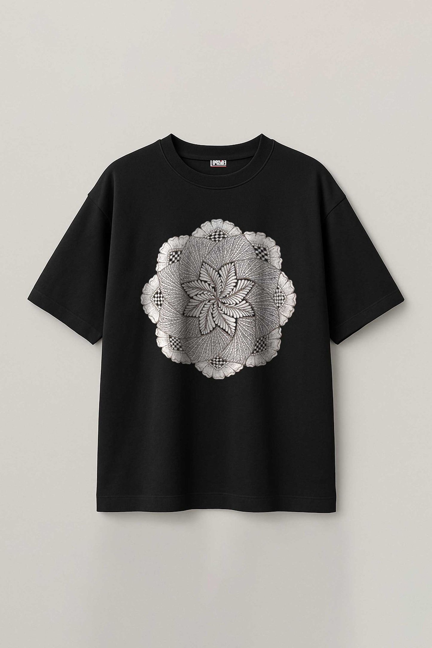 Embroidered Mandala Art Black Oversized T-shirt