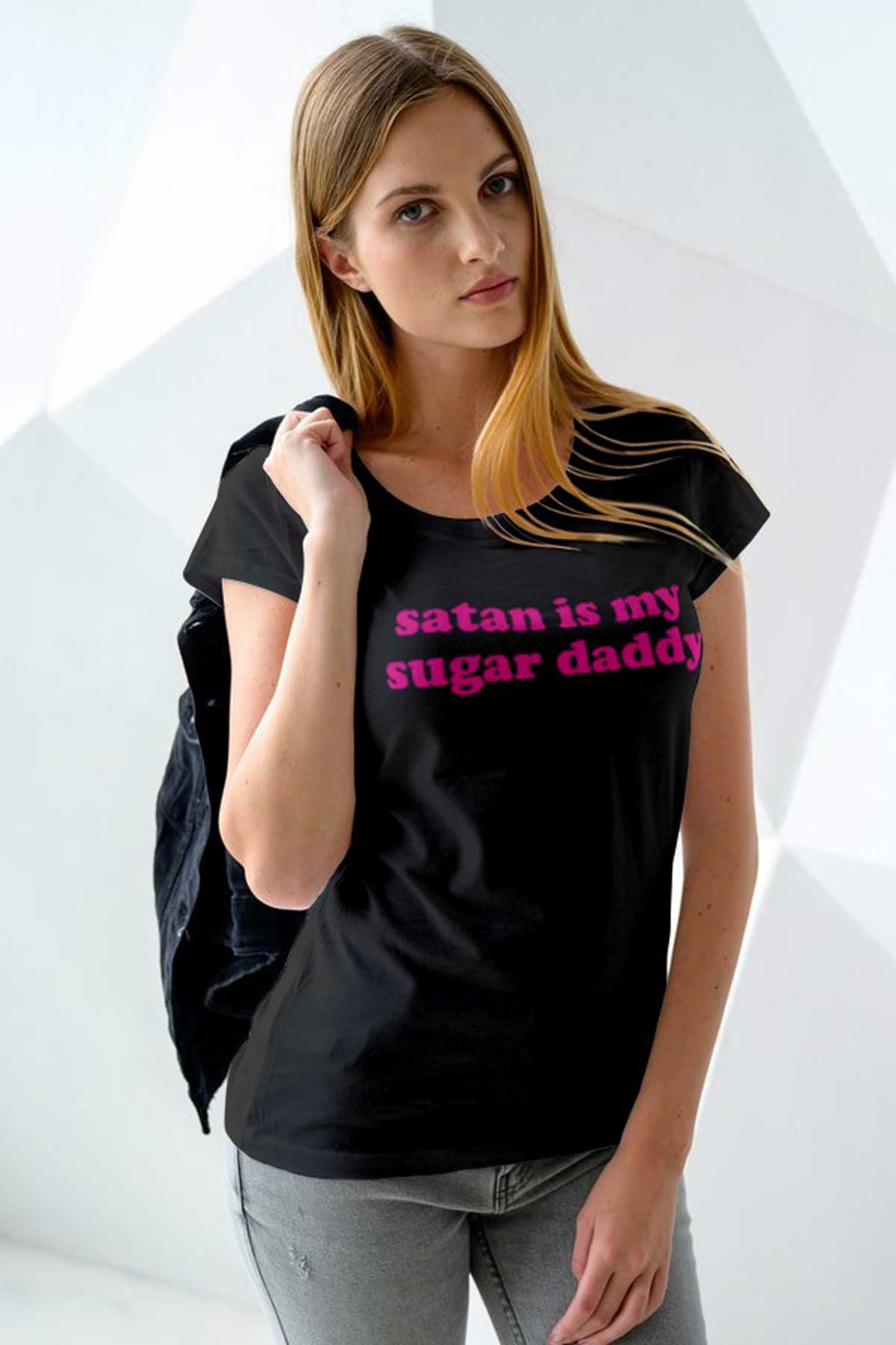 Satan Is My Sugar Daddy Printed T-shirt For Women