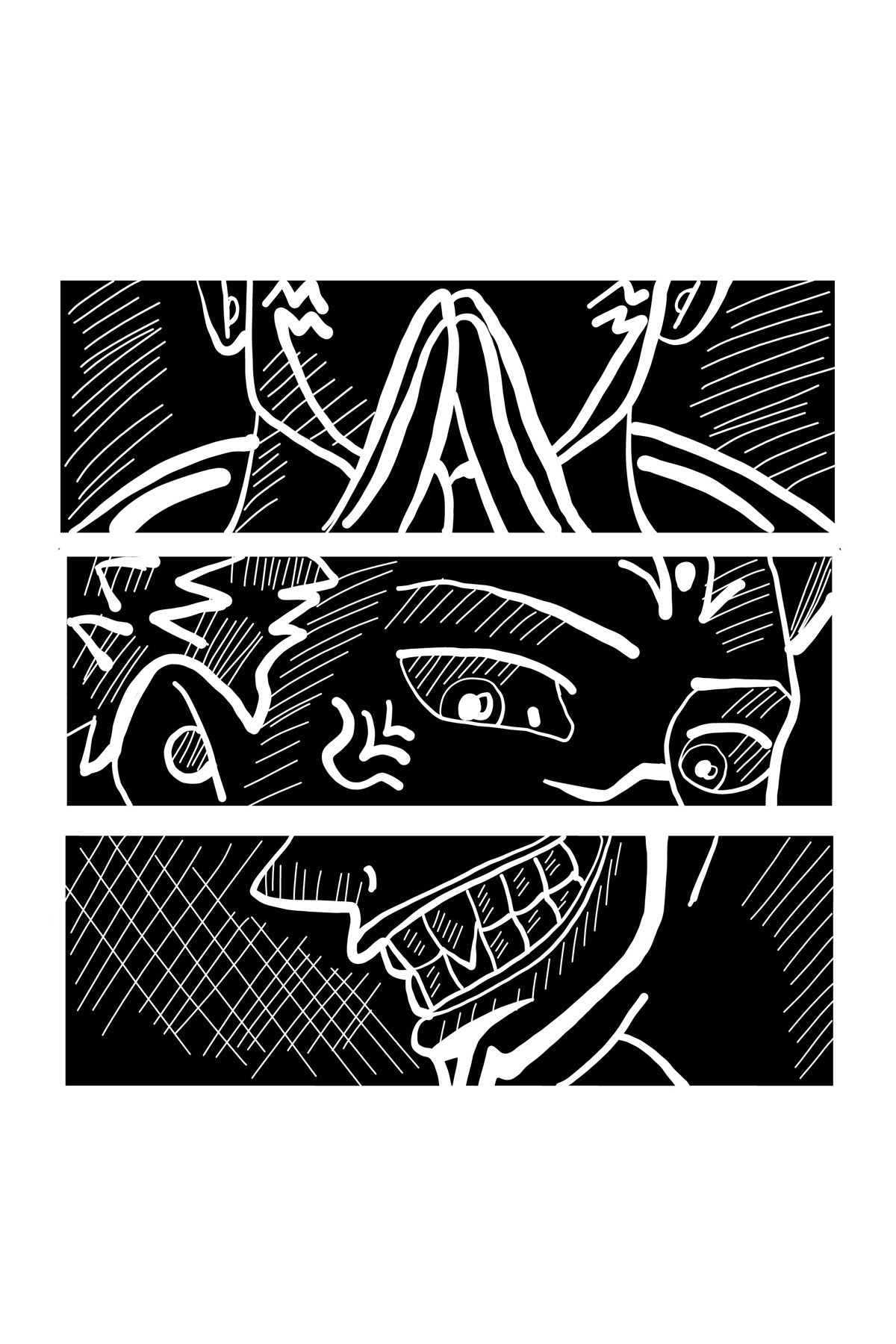 Japanese Manga Face Artwork Half Sleeve T-shirt For Men