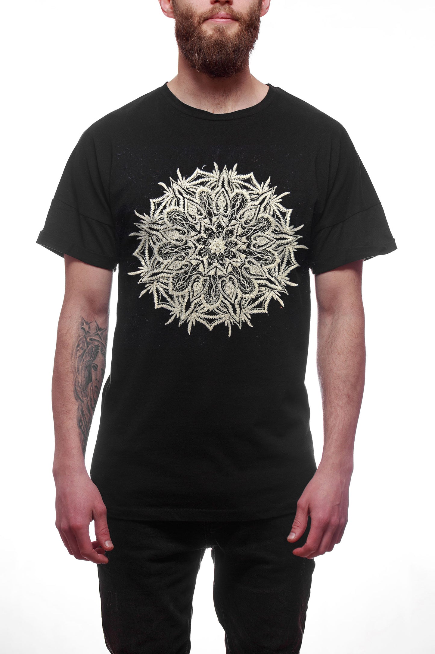 Mandala Embroidered With Zari Relaxed-Fit T-shirt For Men