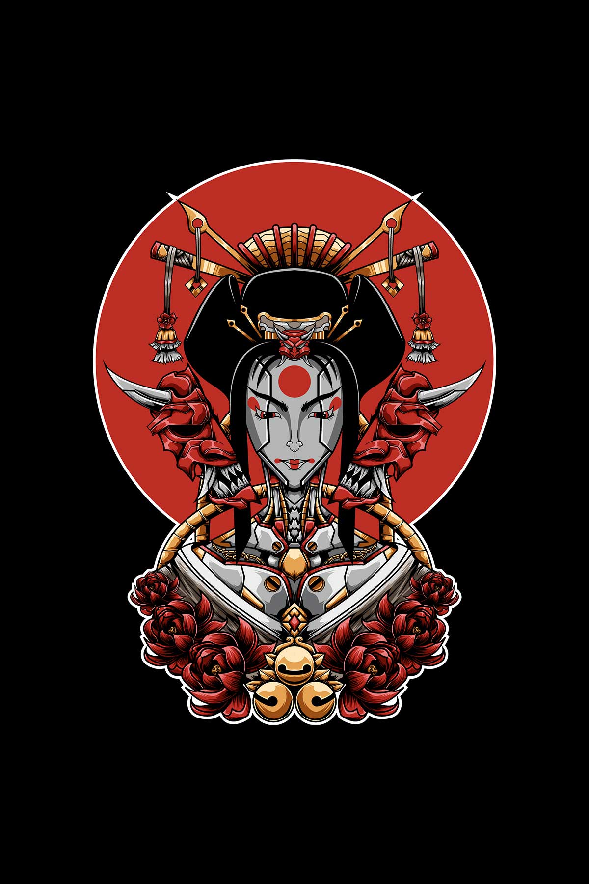 Japanese Geisha Women Mecha Illustration Oversized Unisex T-shirt | Lopside Clothing