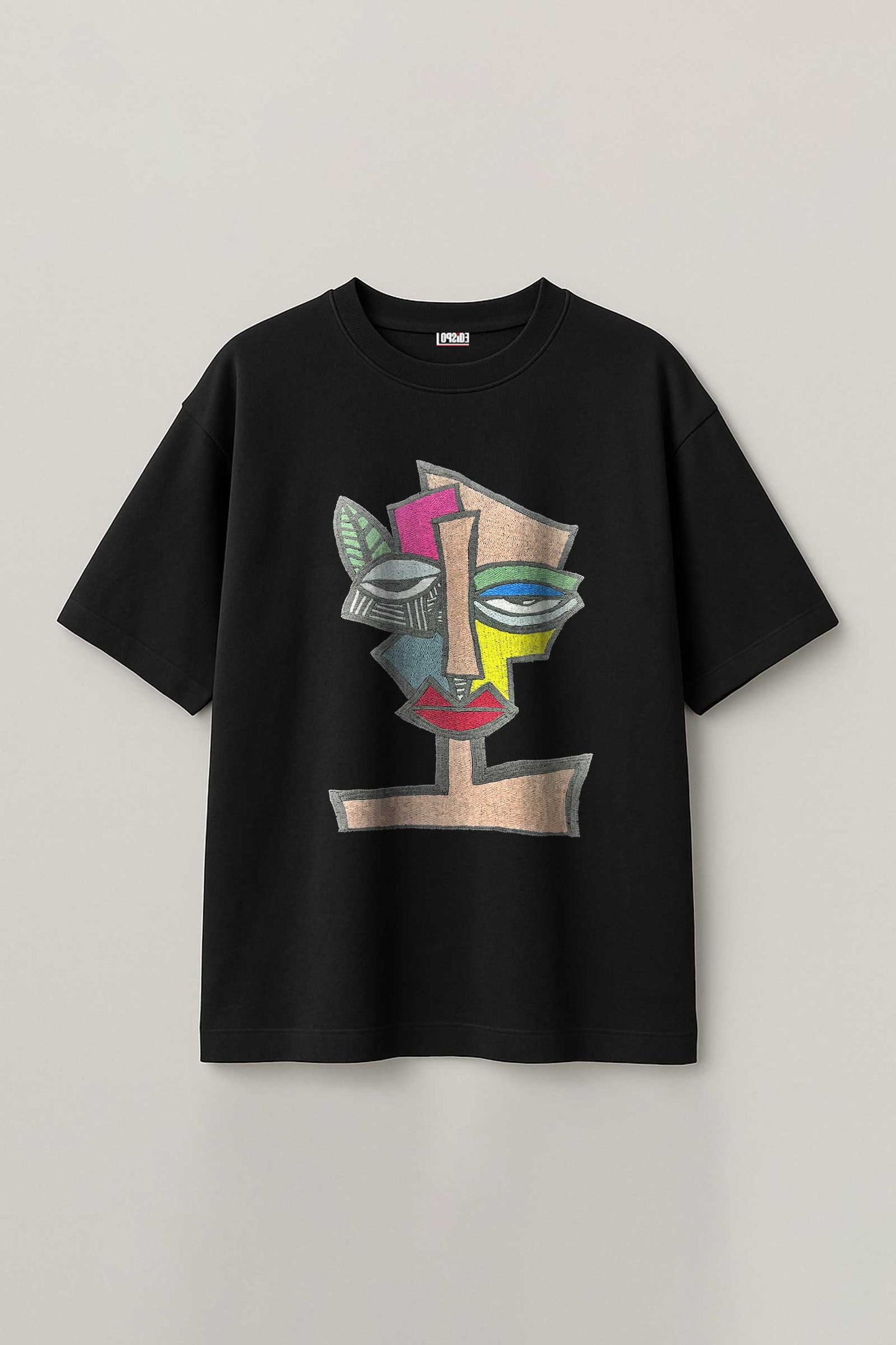 Abstract Embroidered Artwork Black T-shirt