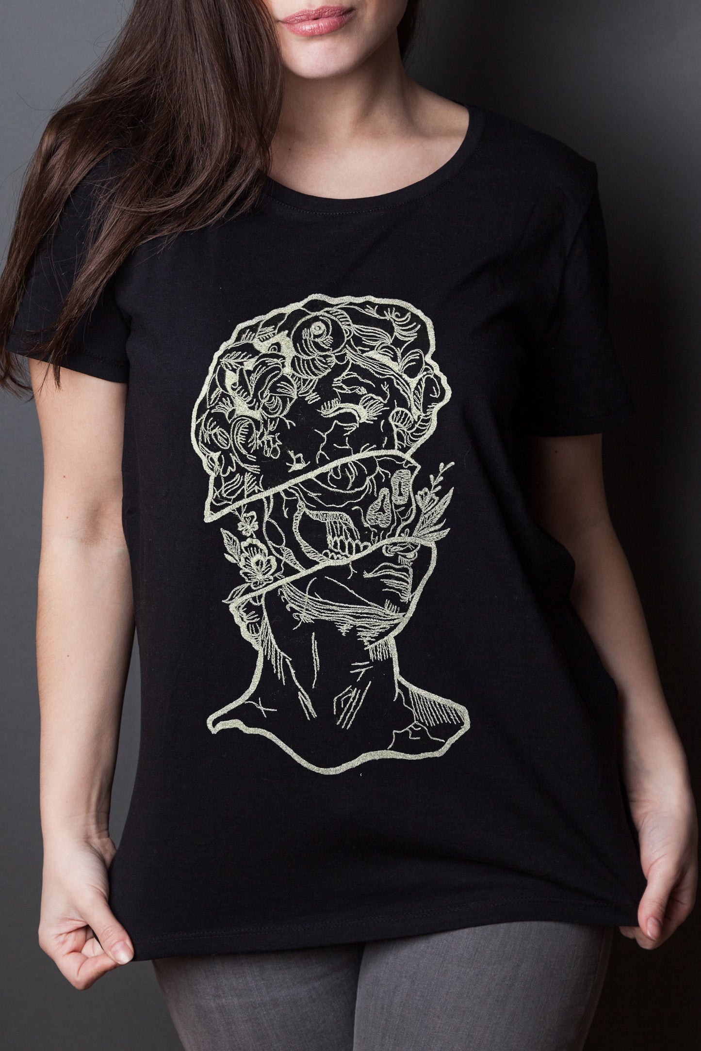 Eternal Patience Embroidered Artwork Half Sleeve T-shirt For Women