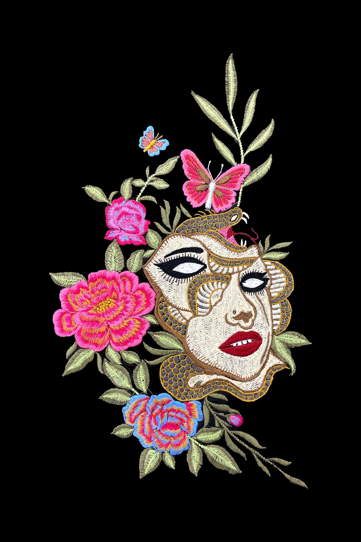 Trippy Face Embroidered Artwork Black Oversized T-shirt