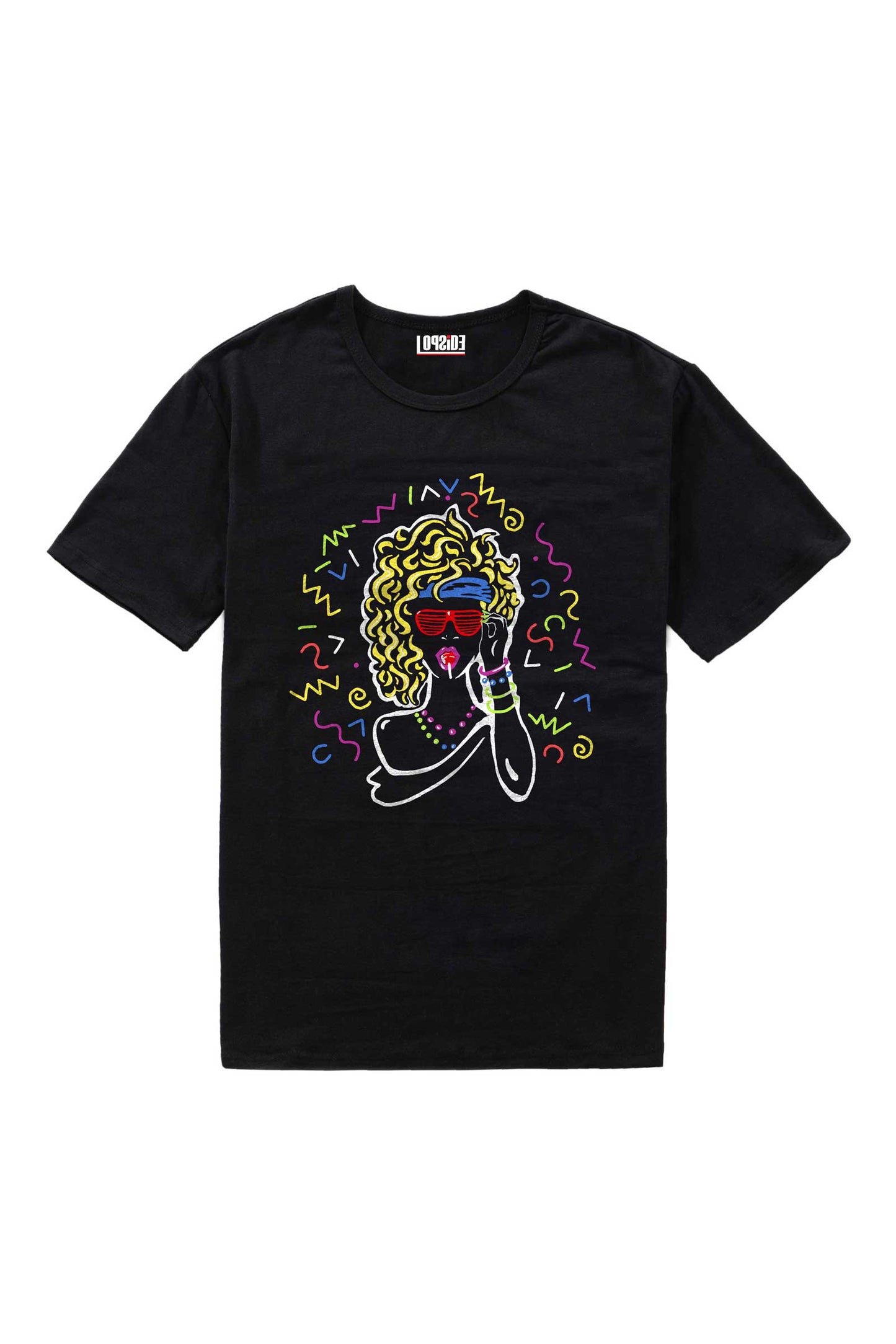 Girl In Eighties Style Background Black Oversized Unisex T-shirt