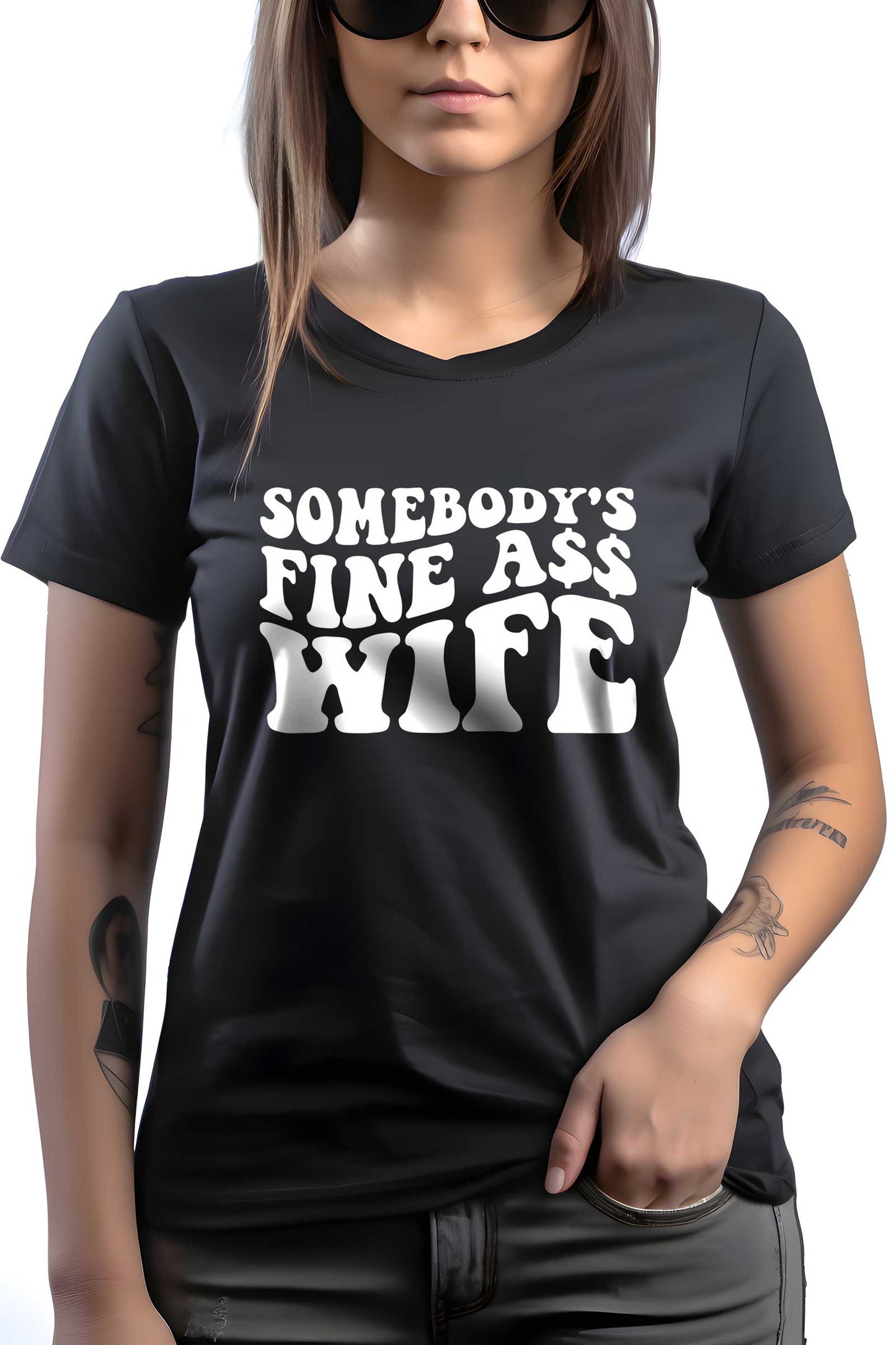 Somebody's Fine Ass Wife Printed Black T-shirt For Women