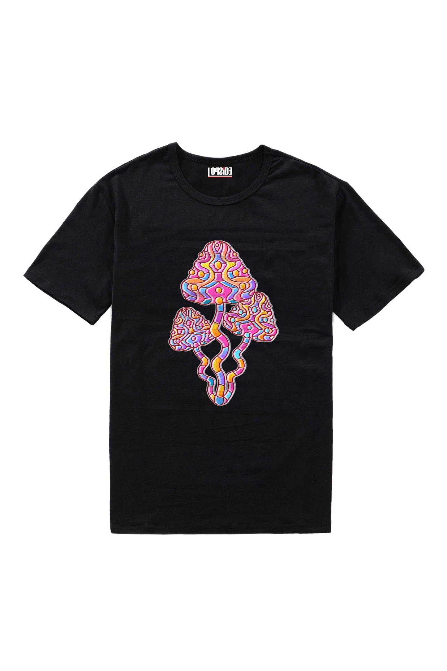 Magic Psychedelic Mushrooms Head Black Oversized Unisex T-shirt
