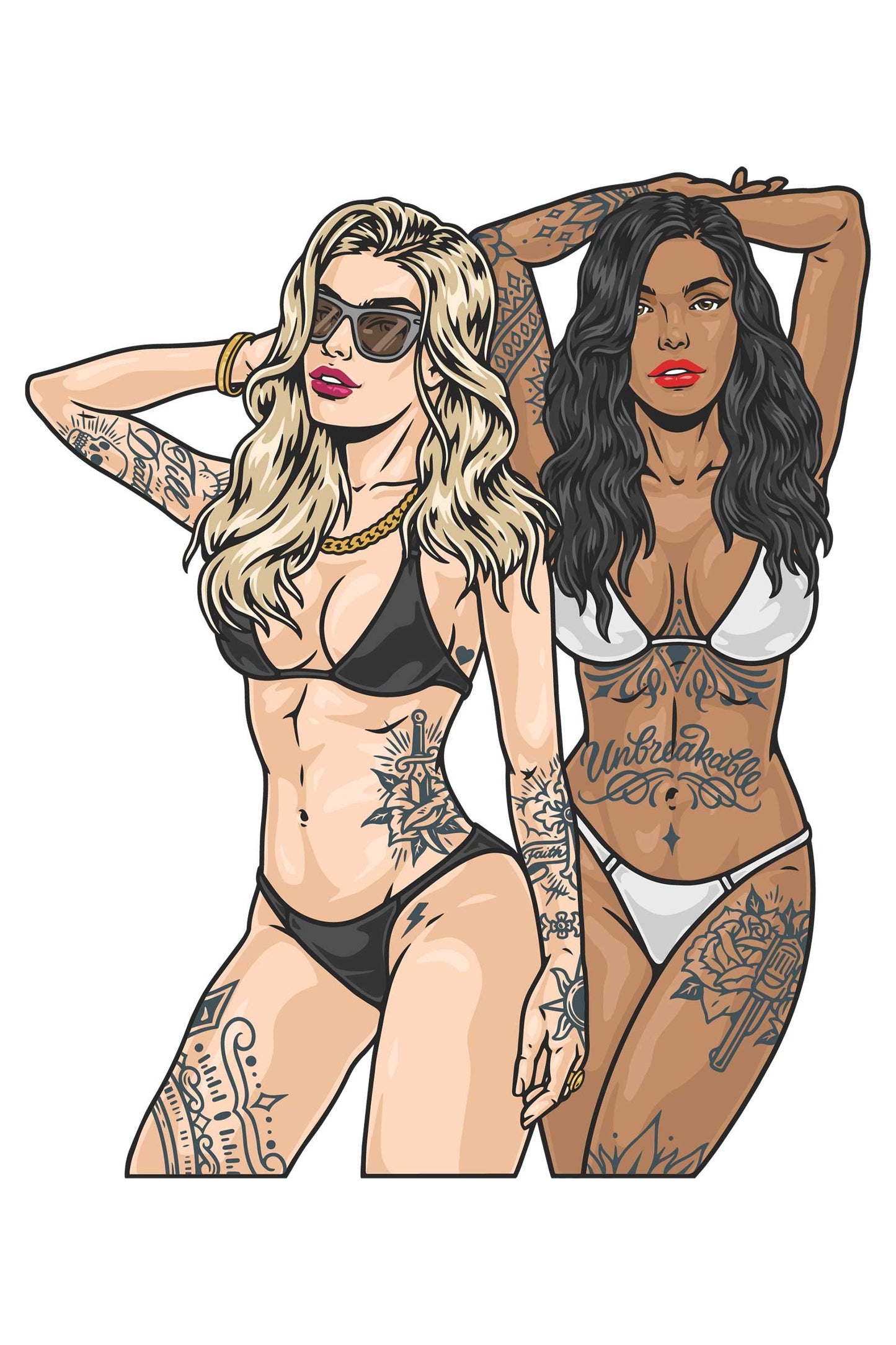 Beach Tattoo Girls White Oversized Unisex T-shirt