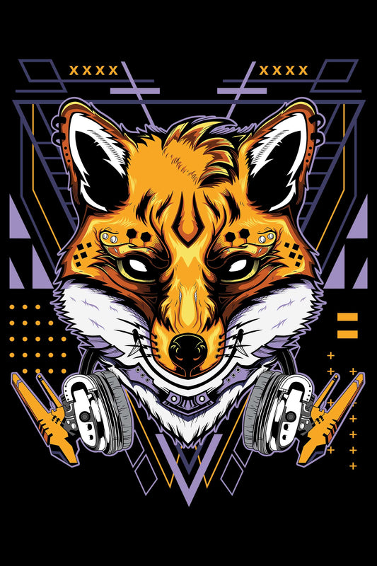 Modern Kitsune Demon Fox Black Oversized Unisex T-shirt