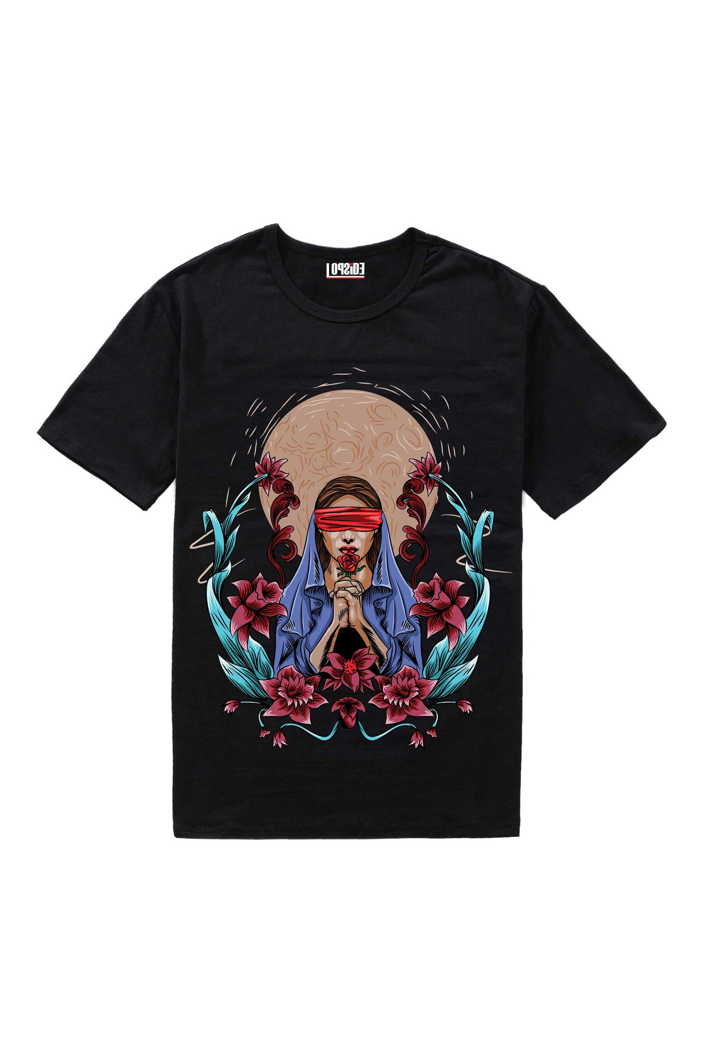 Maria With Flower Black Oversized Unisex T-shirt