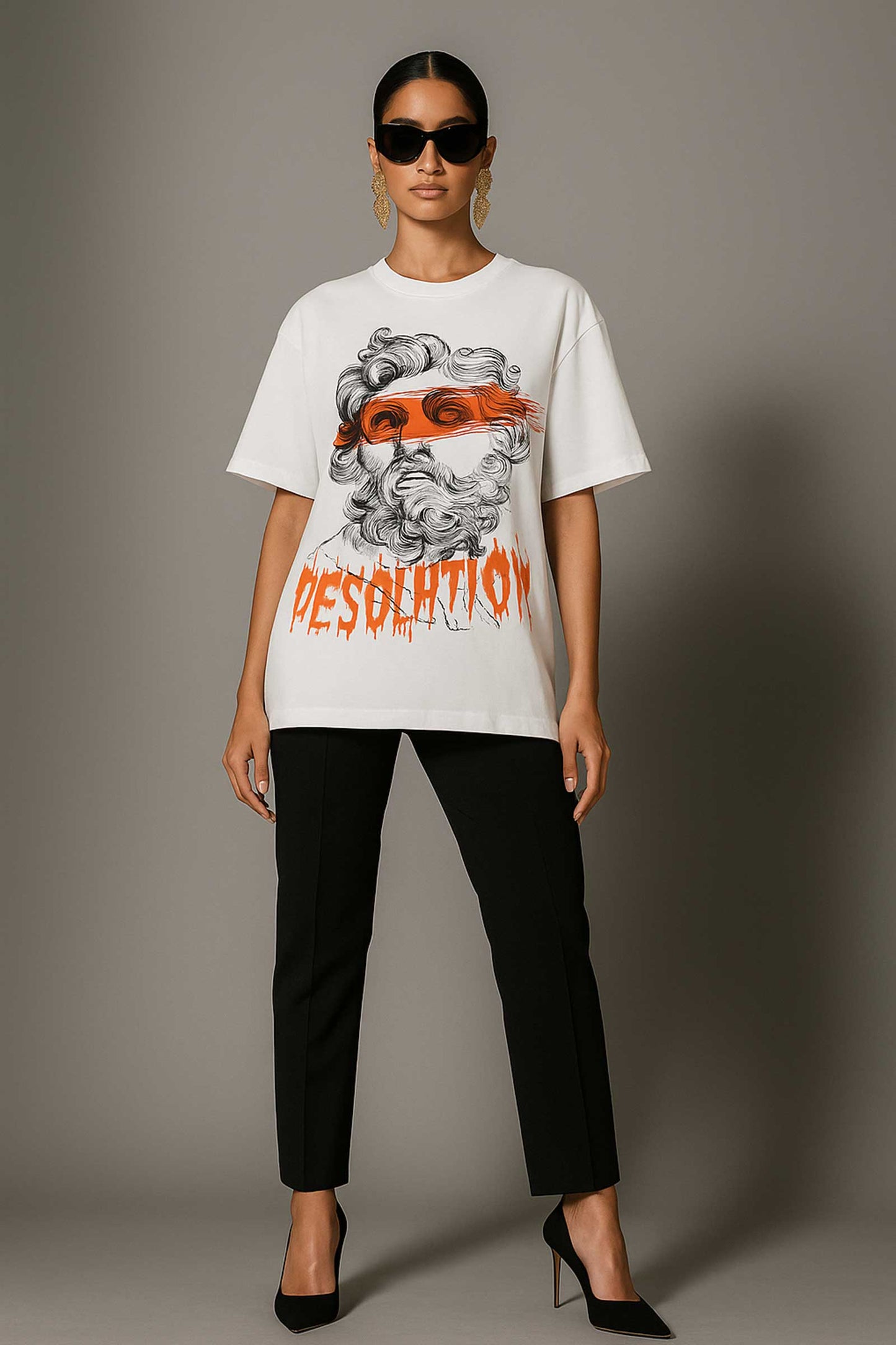 Ancient Greek Bust Desolution White Oversized T-shirt For Women