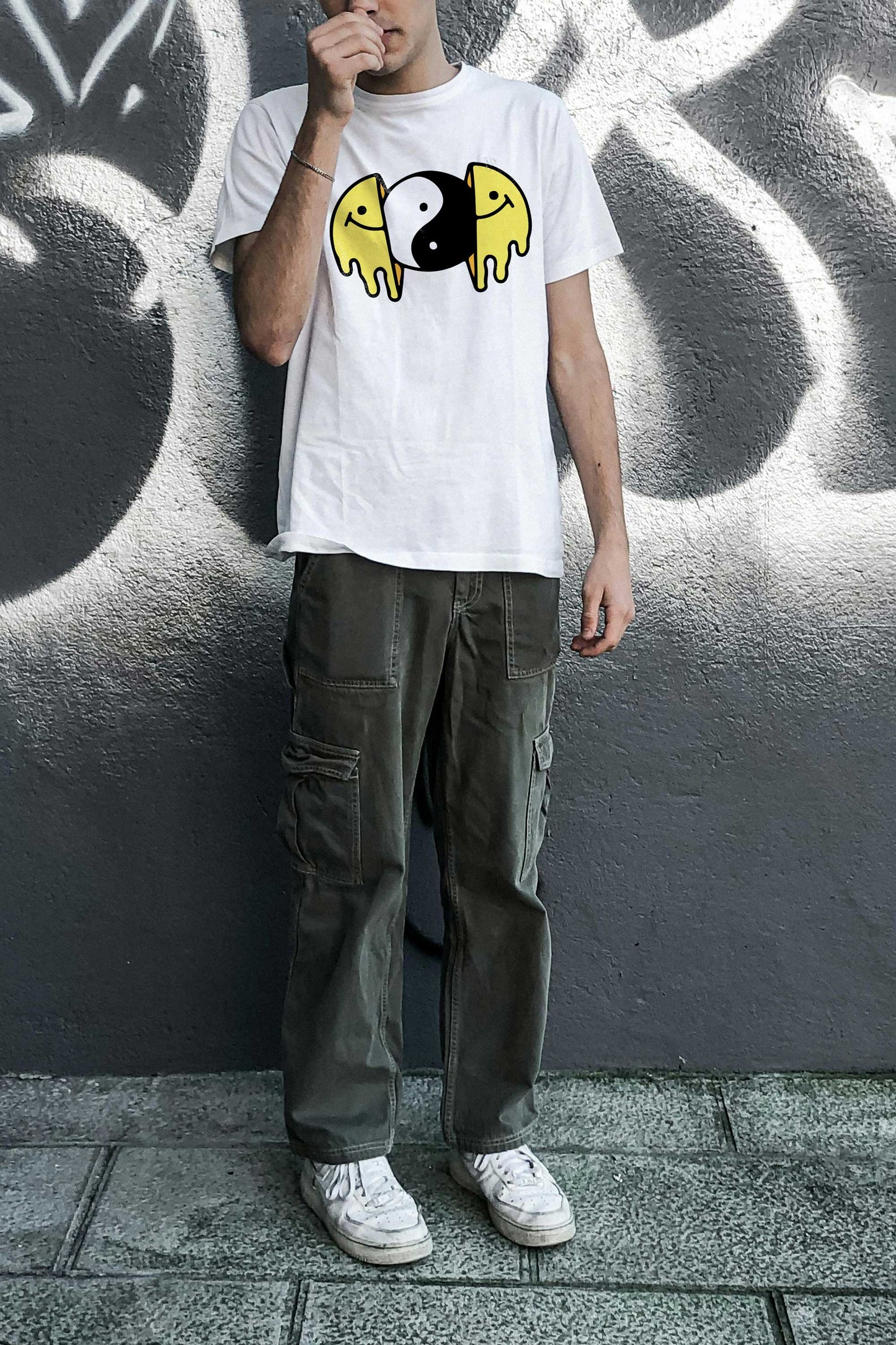Distorted Smile Face White T-shirt For Men