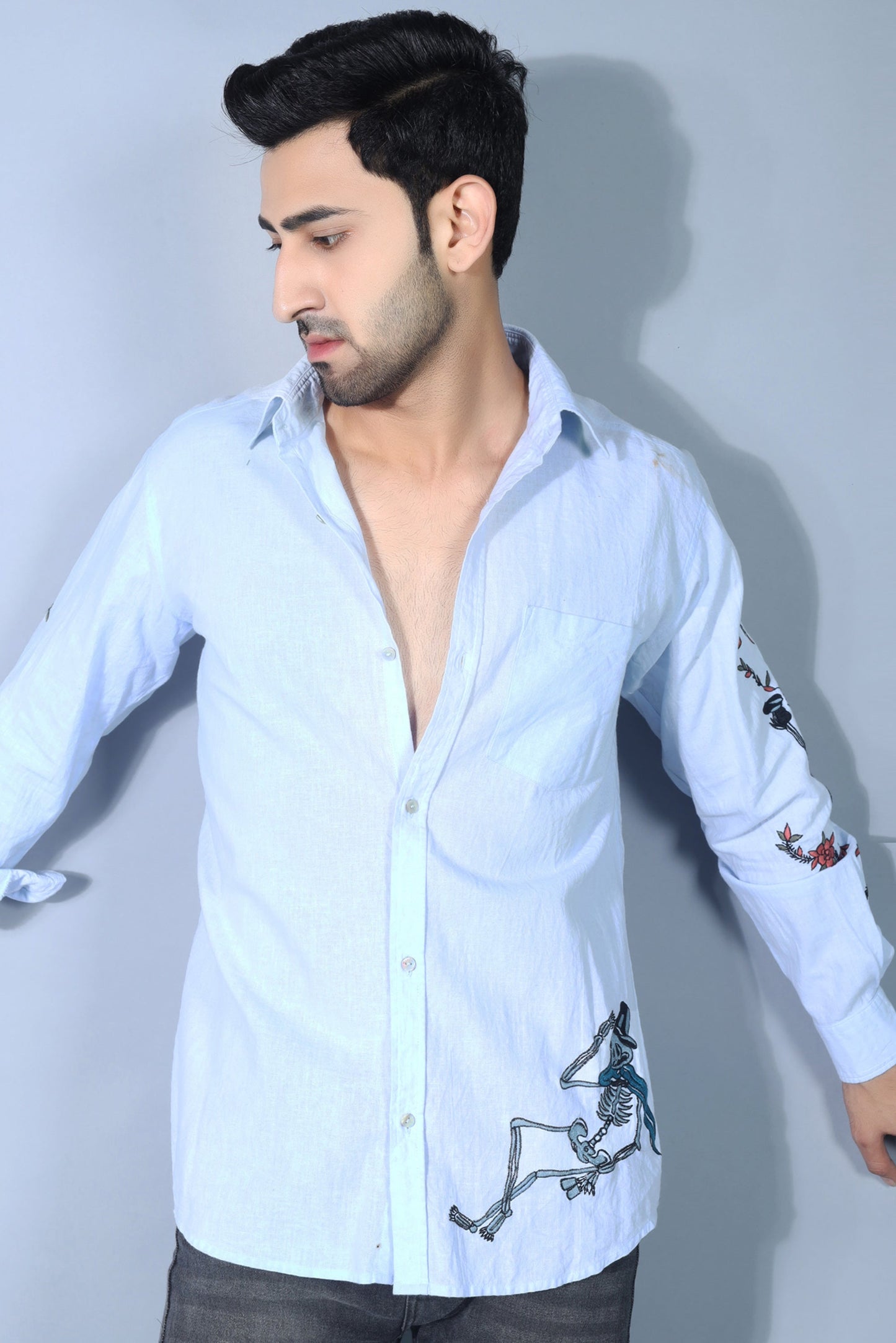 Jayden Men's Embroidered Shirt - Blue Color