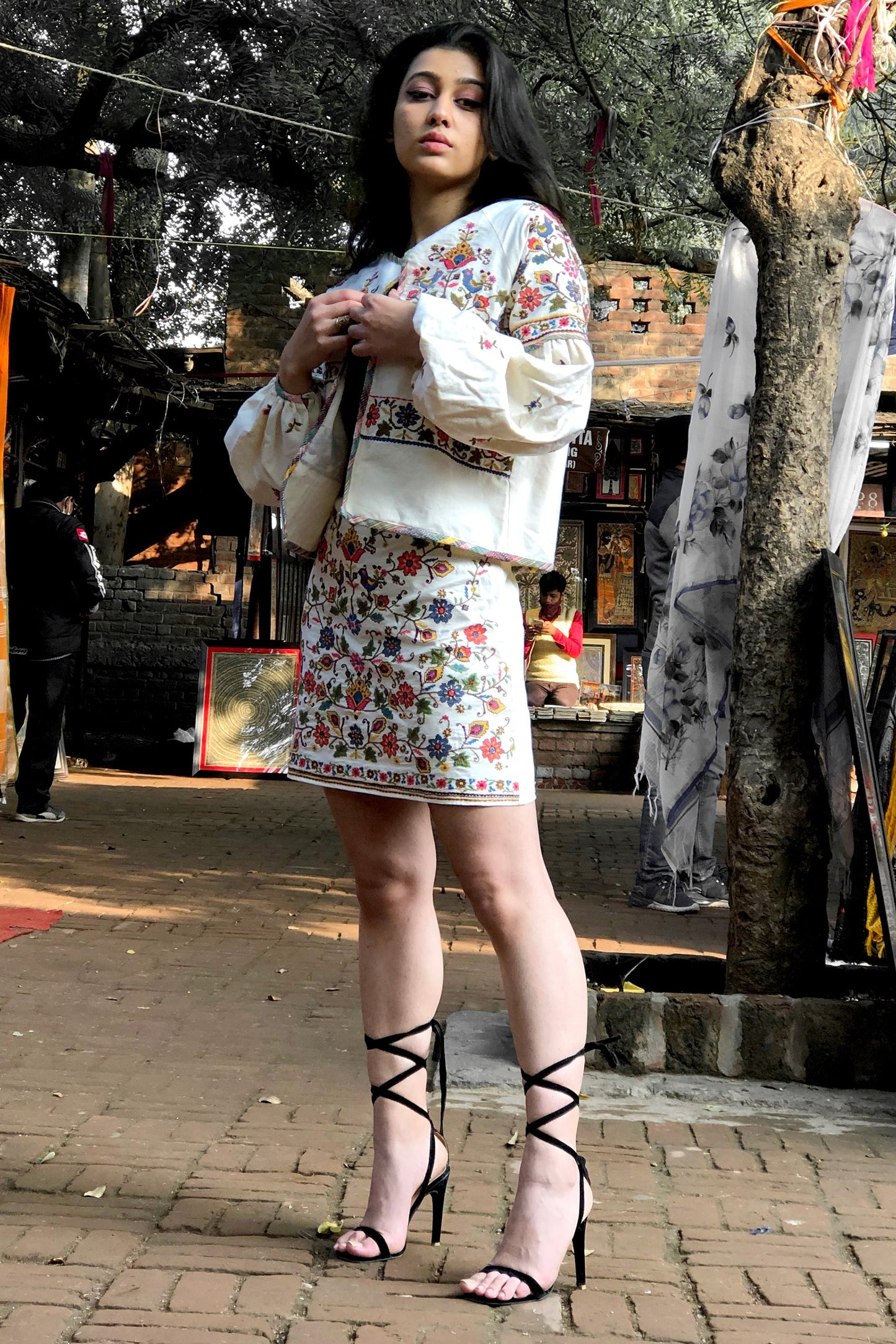 Floral Bird Embroidered Mini skirt