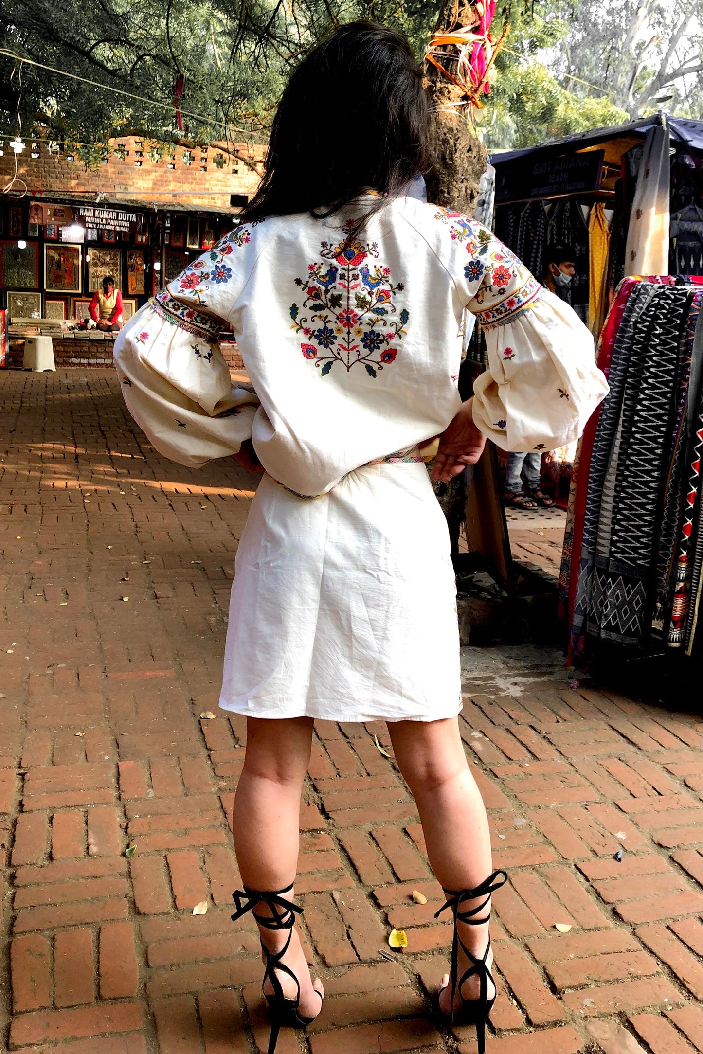Floral Bird Embroidered Mini skirt