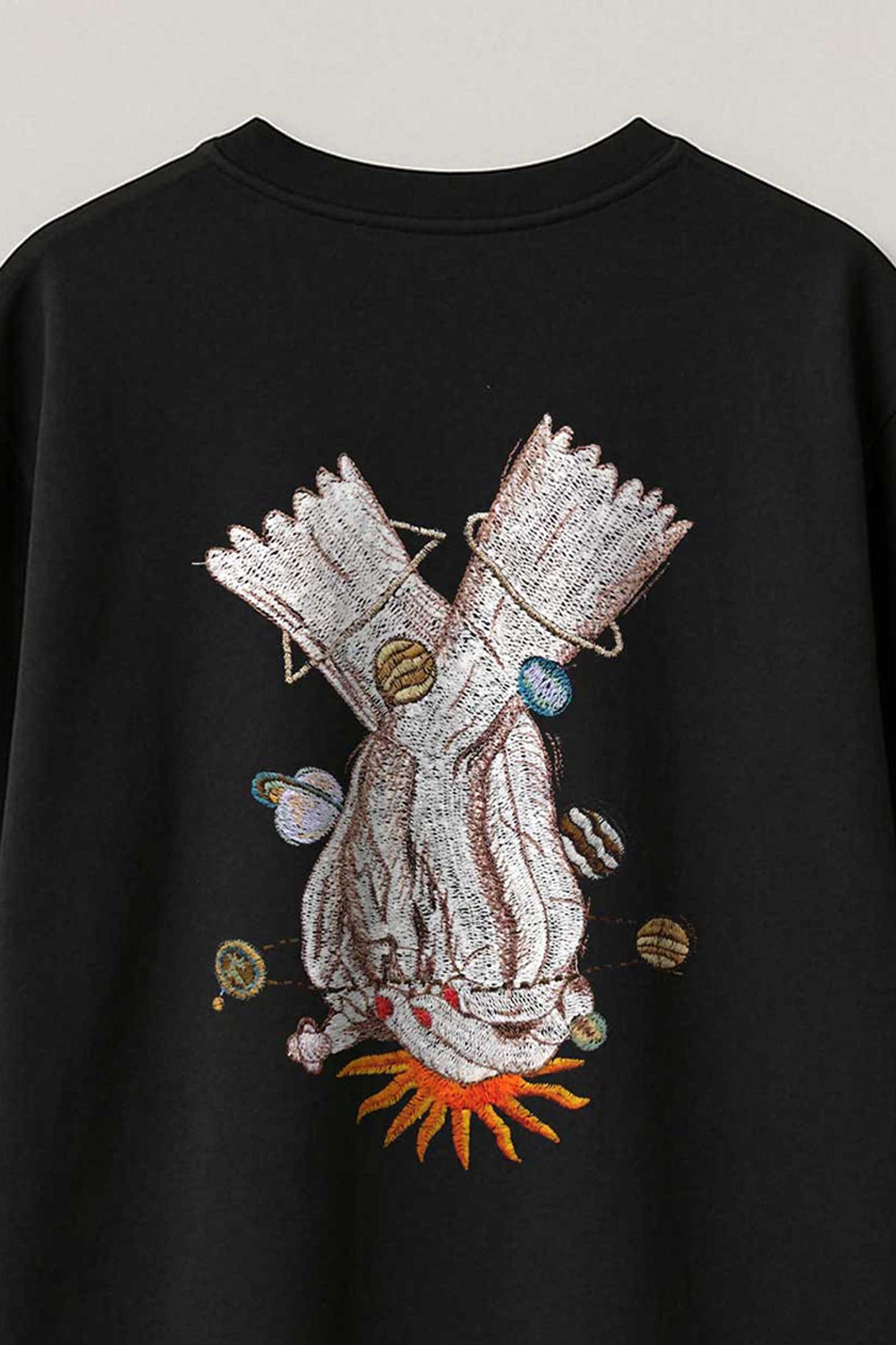 Cosmic Hand Embroidered Artwork Half Sleeve Black T-shirt For Men