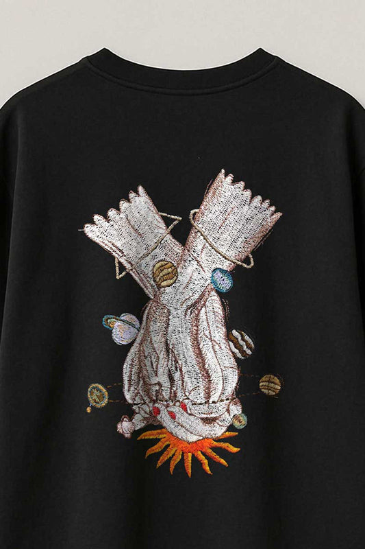 Cosmic Hand Embroidered Artwork Half Sleeve Black T-shirt For Men