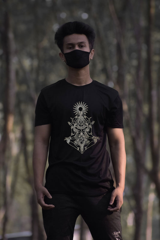 Goddess Kali Embroidered Artwork Half Sleeve T-shirt For Men