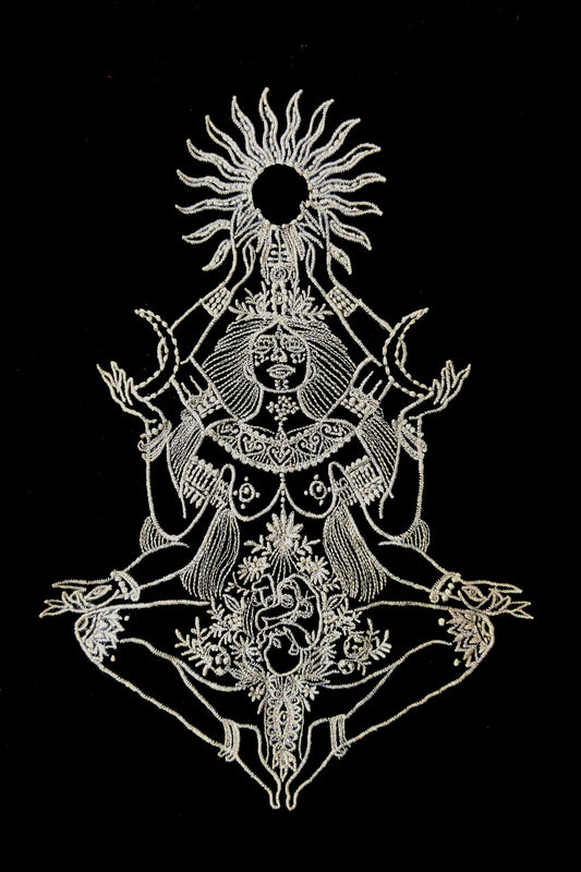 Goddess Kali Embroidered Artwork Half Sleeve T-shirt For Men
