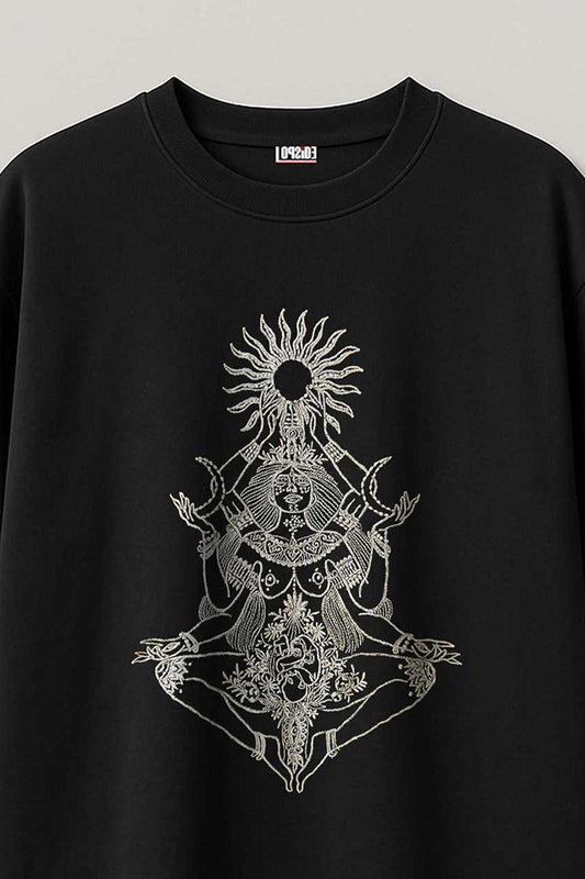 Goddess Kali Embroidered Artwork Black Oversized T-shirt