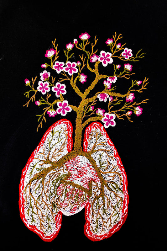 The Tree of Life Embroidered Artwork Half Sleeve Black T-shirt For Women