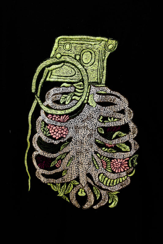 Grofstan Embroidered Artwork Half Sleeve Black T-shirt For Women