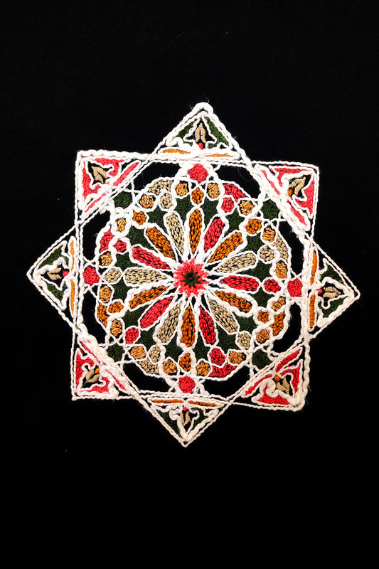 Sacred Geometry Embroidered Artwork Half Sleeve Black T-shirt For Women