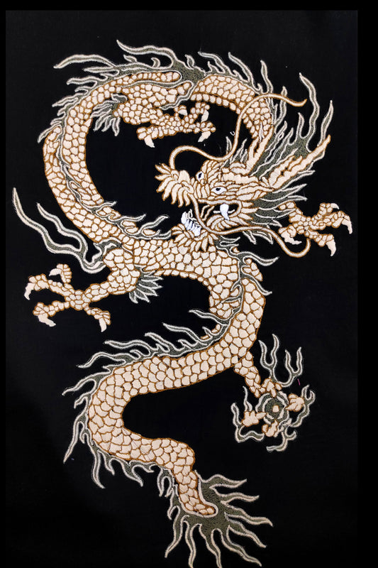 Japanese Dragon Embroidered Artwork Half Sleeve Black T-shirt For Women