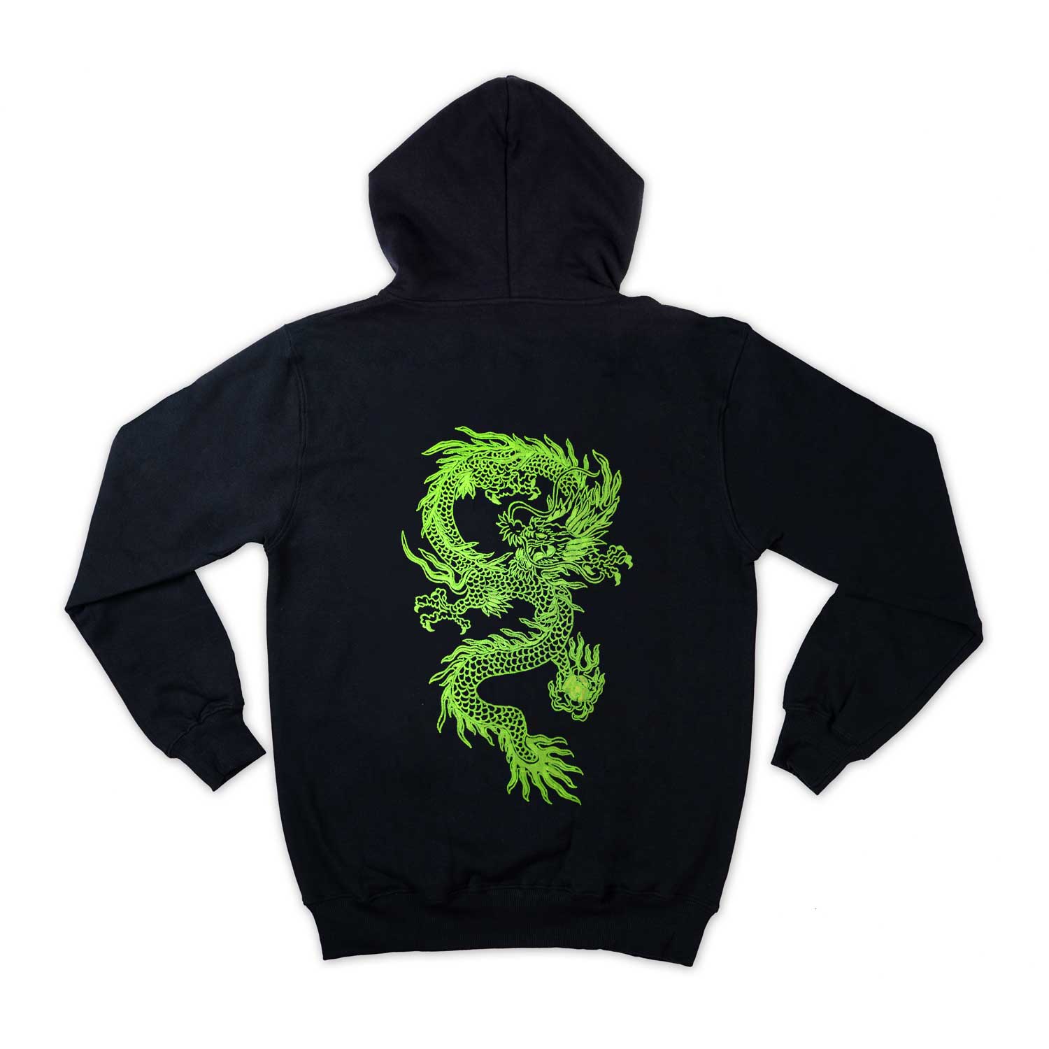 Japanese Dragon Neon Green Embroidered Loose Fit Unisex Hoodie