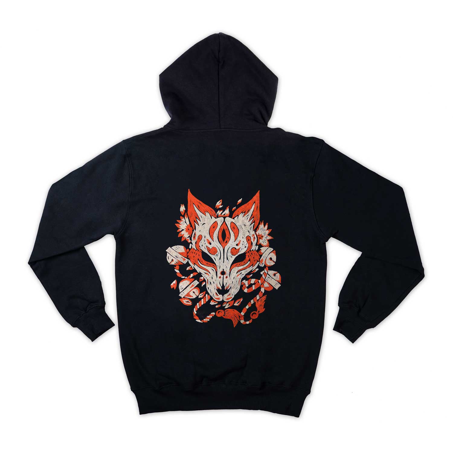 Mascara Kitsune Embroidered Loose Fit Unisex Hoodie