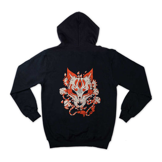 Mascara Kitsune Embroidered Loose Fit Unisex Hoodie