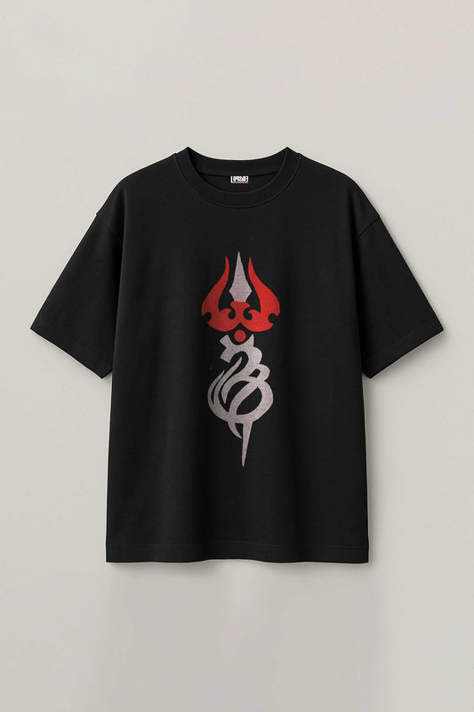 Mahadev Trishul Embroidered Artwork Black Oversized Unisex T-shirt