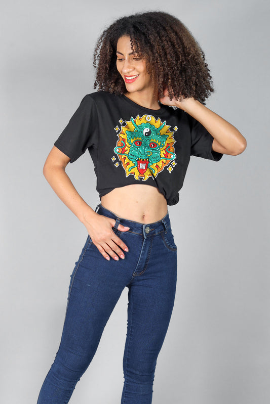 Magic Dragon Embroidered Artwork Oversized T-shirt For Women