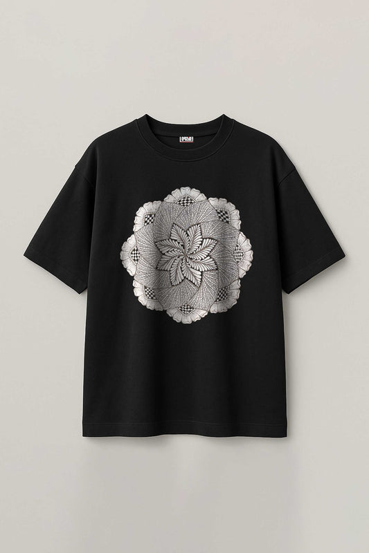 Embroidered Mandala Art Black Oversized T-shirt