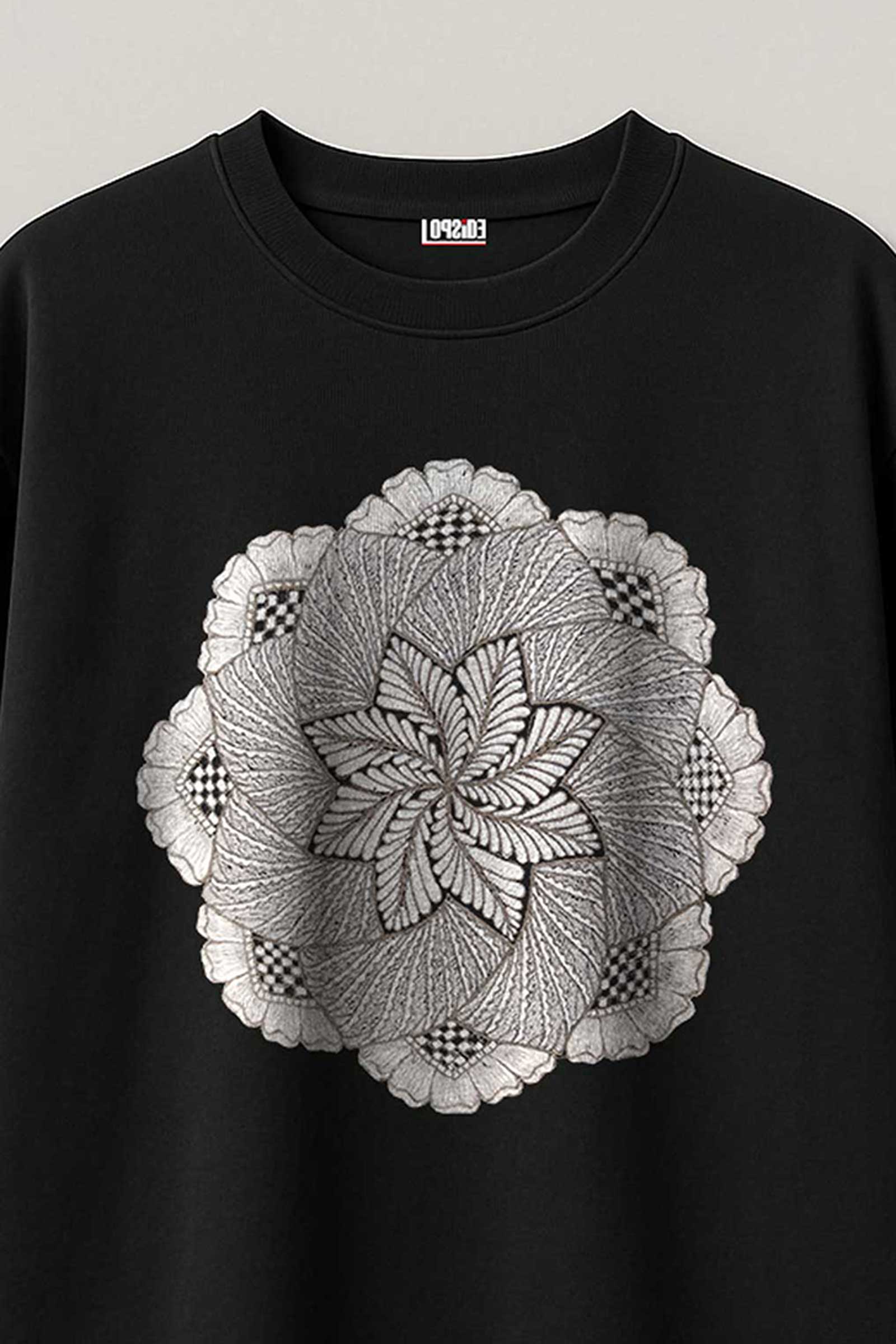 Embroidered Mandala Art Black Oversized T-shirt