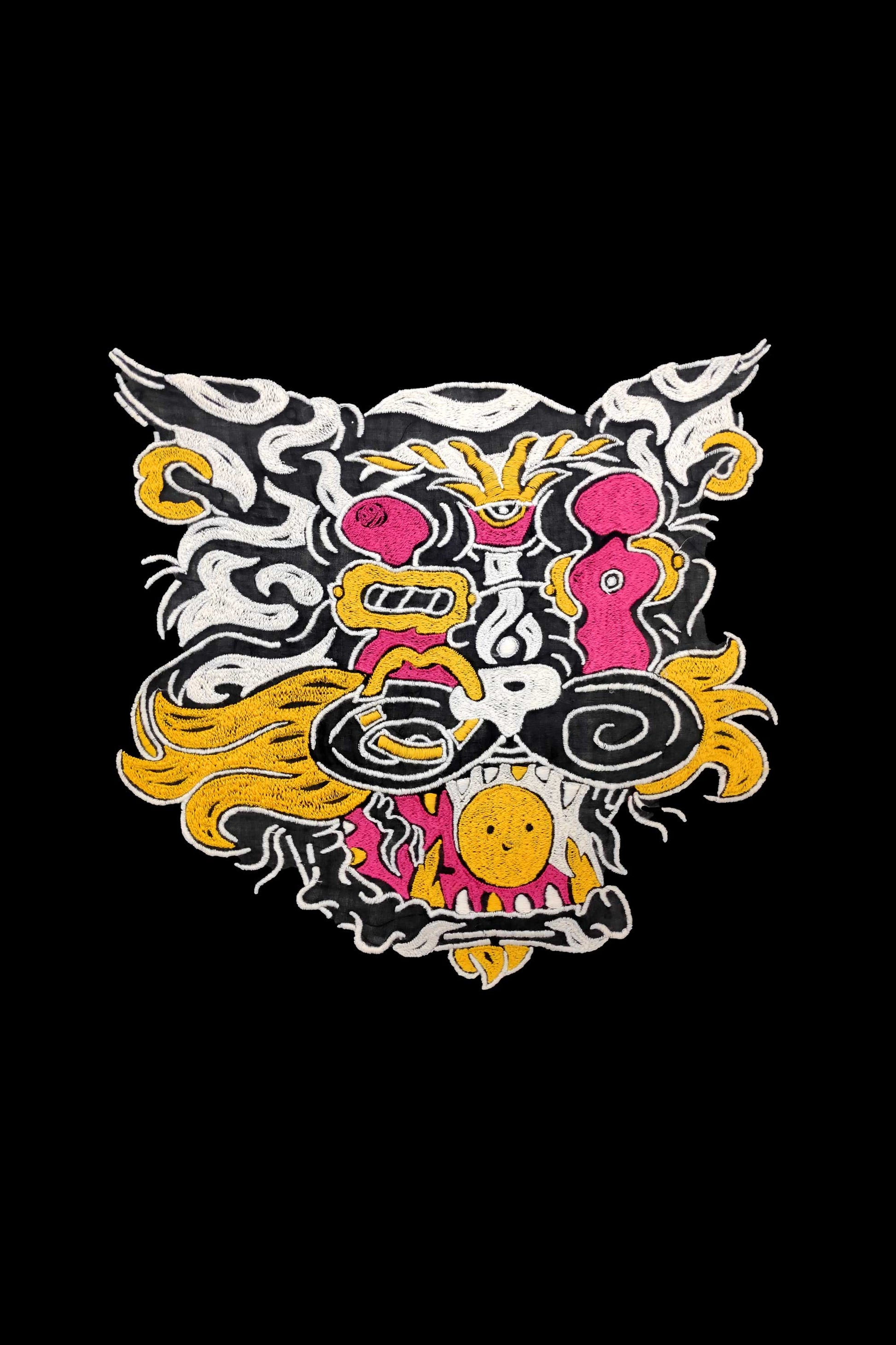Trippy Psychedelic Tiger Embroidered Artwork Black Oversized T-shirt