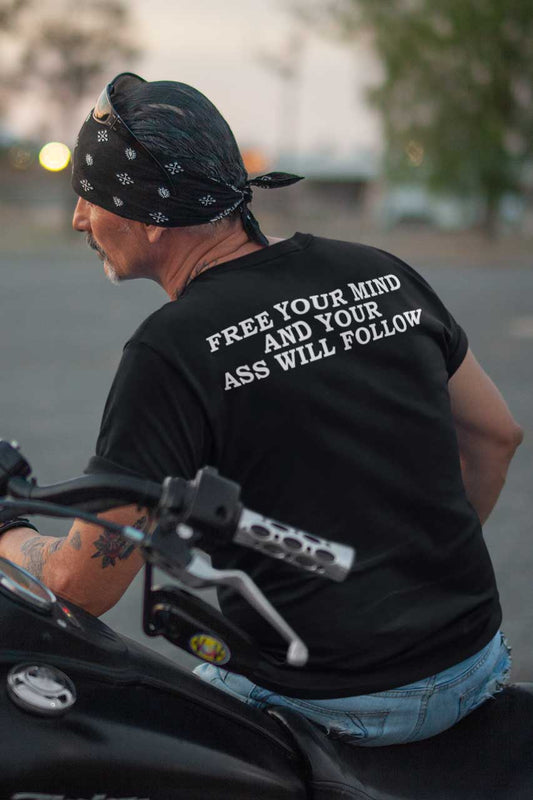 Free Your Mind And Your Ass Will Follow Printed Black T-shirt For Men