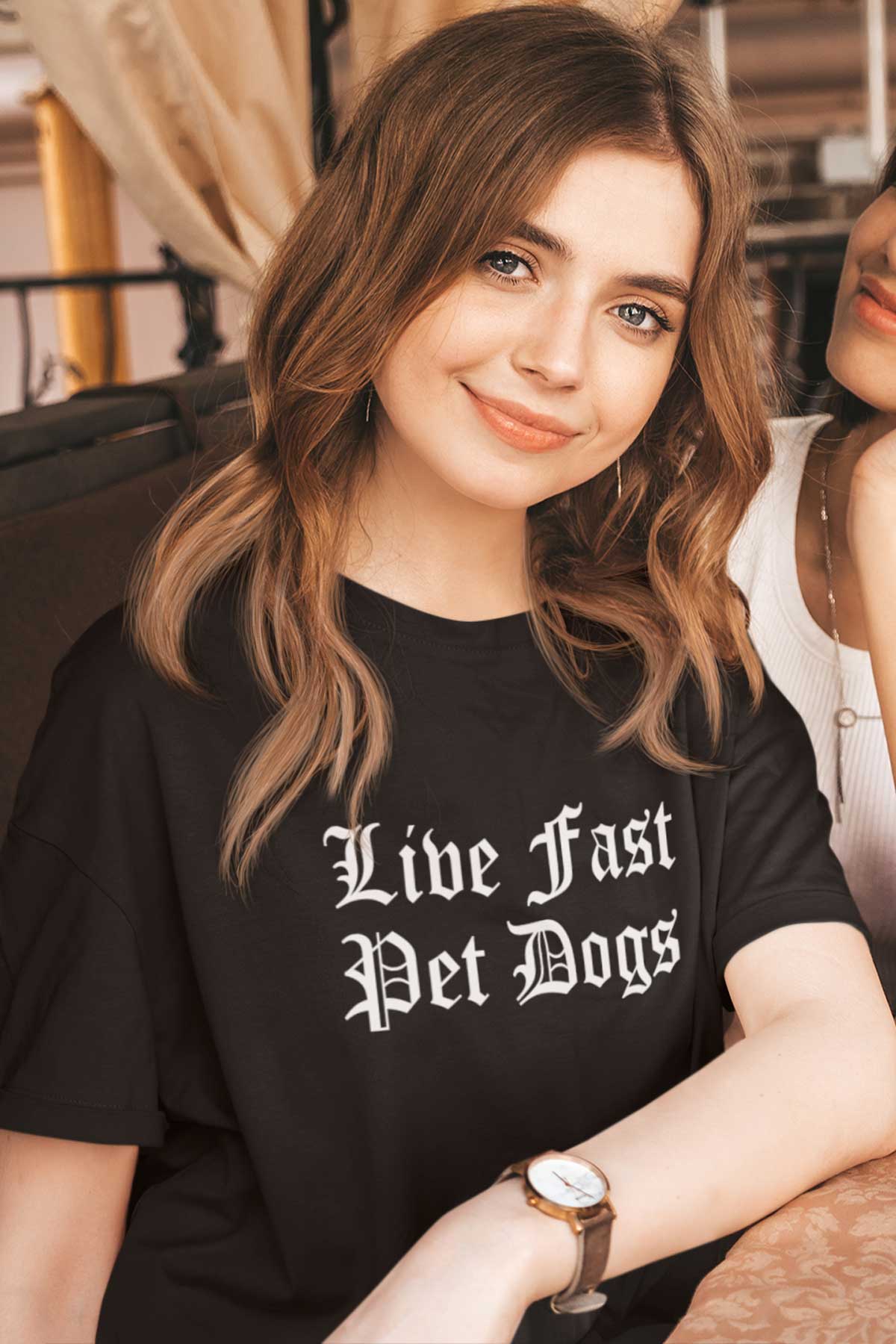 Live Fast Pet Dogs Printed Black T-shirt For Women