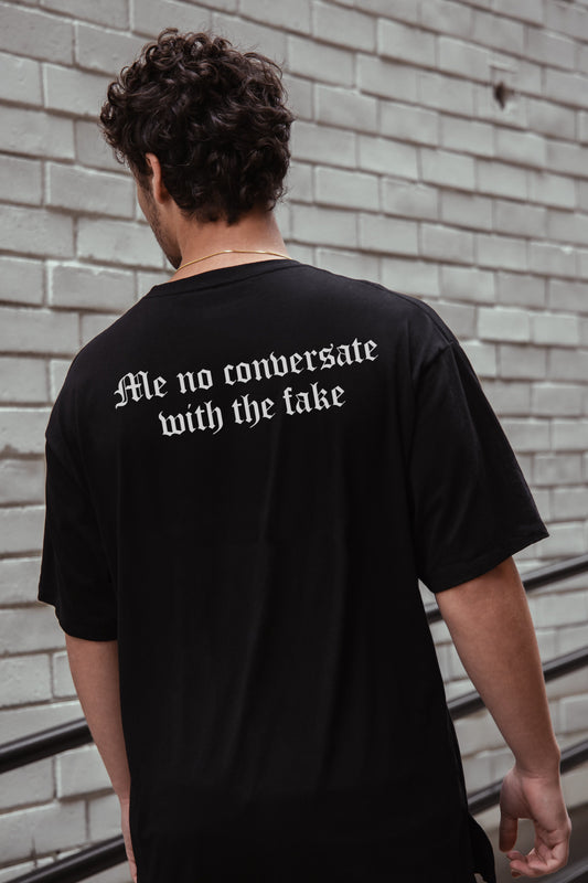 Me No Conversate With The fake Printed Black Oversized T-shirt For Men