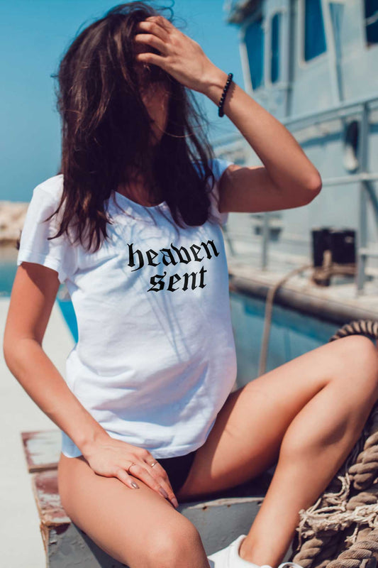 Heaven Sent Printed White T-shirt For Women