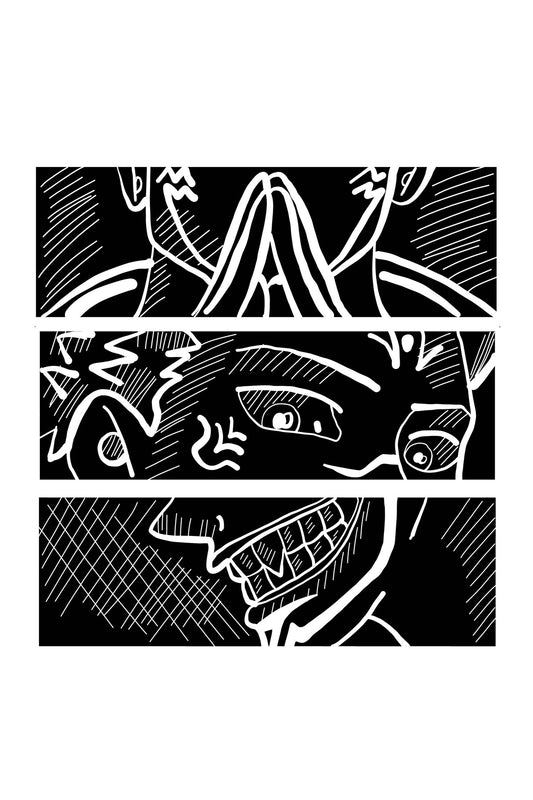 Japanese Manga Face Artwork Half Sleeve T-shirt For Men