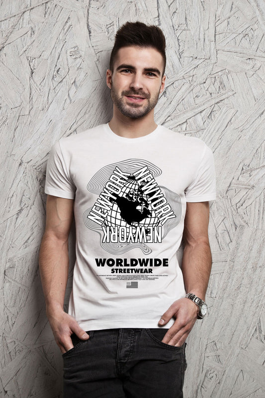 New York Worldwide Streetwear White T-shirt For Men