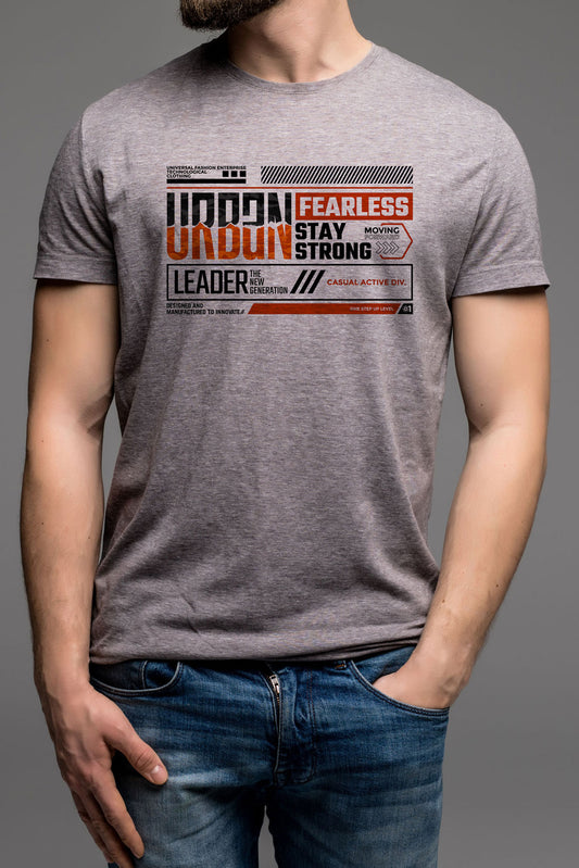 Urban Fearless Stay Strong Printed Grey T-shirt For Men