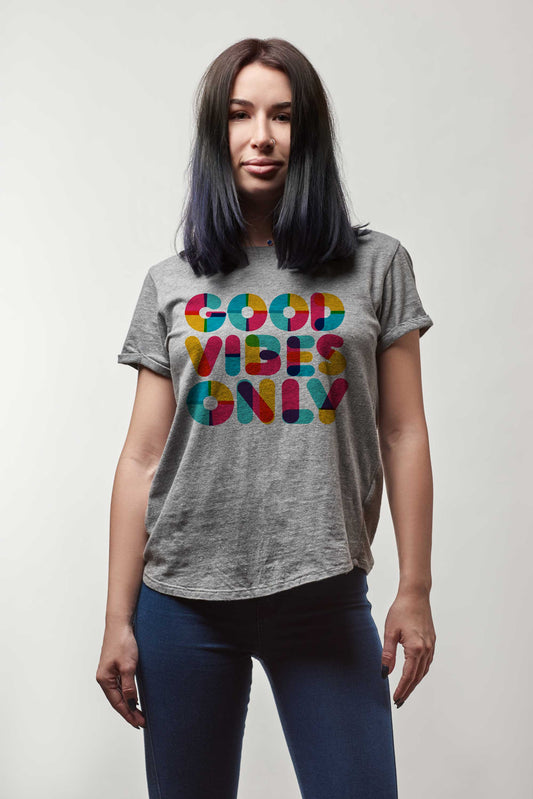 Good Vibes Only Printed Grey T-shirt For Women