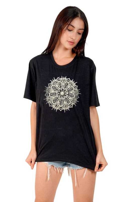 Mandala Embroidered With Zari Relaxed-Fit T-shirt For Women