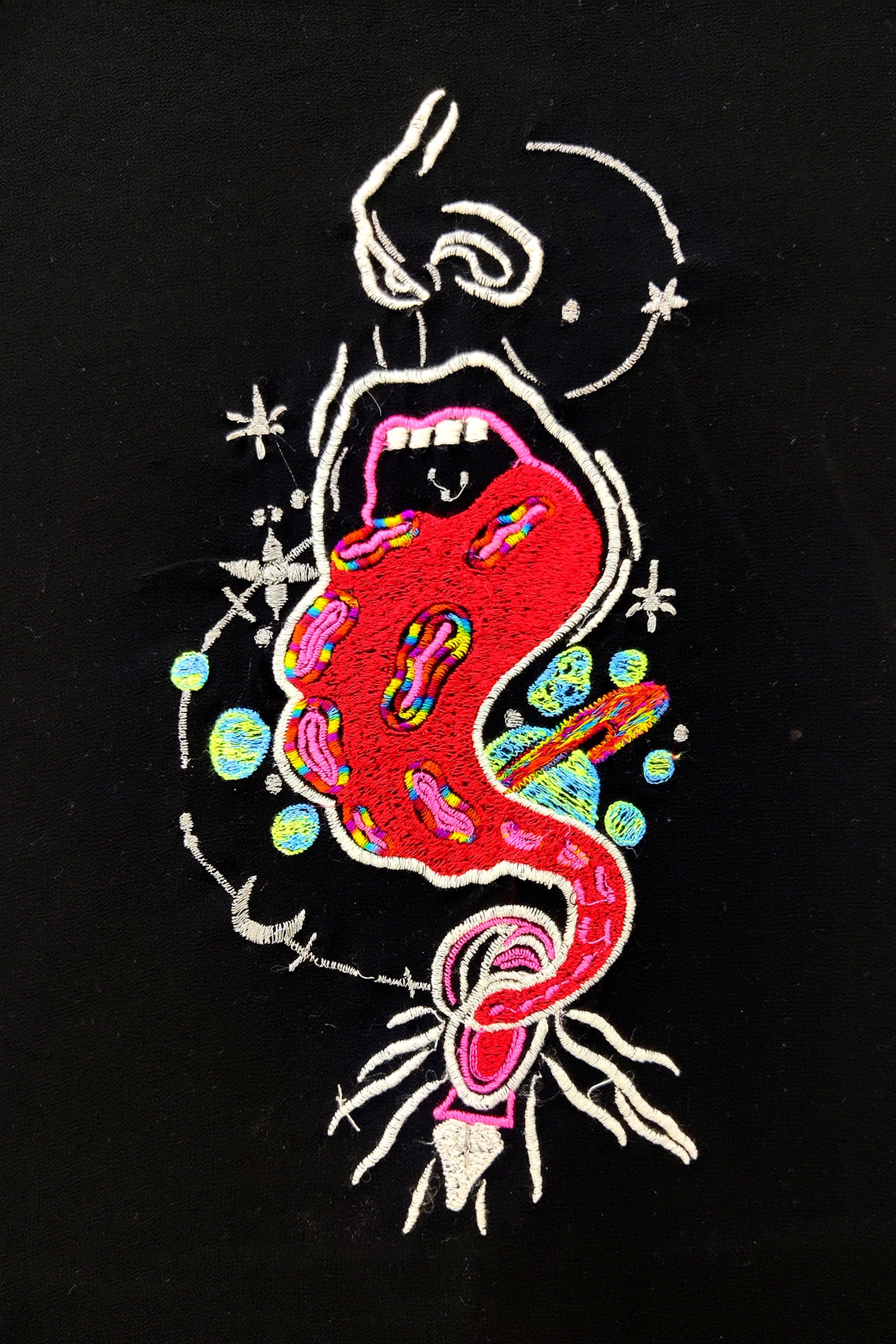Cosmic Jeeb Embroidered Artwork Black T-shirt For Women