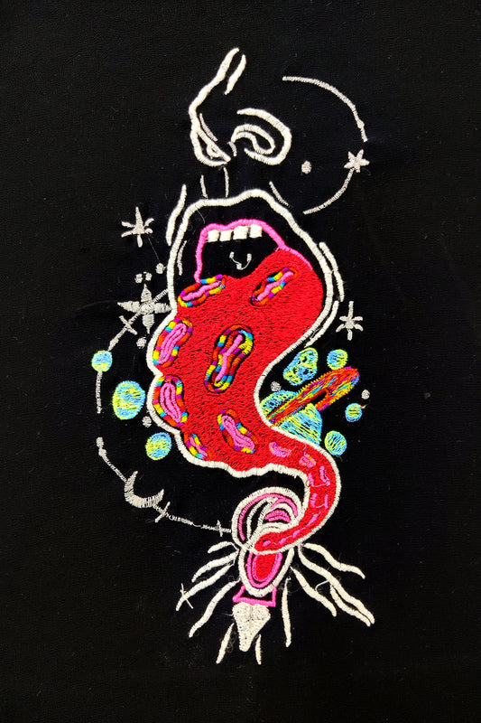 Cosmic Jeeb Embroidered Artwork Black T-shirt For Women