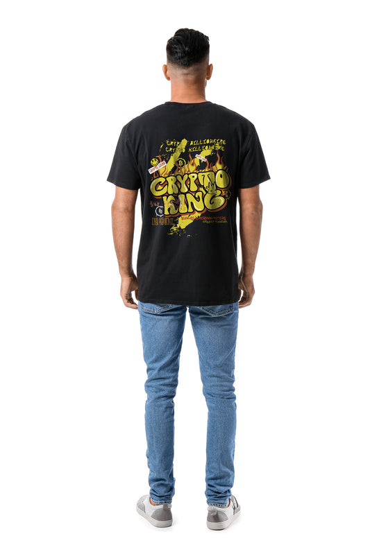 Crypto King Graphic Art Half Sleeve Black T-shirt for Men